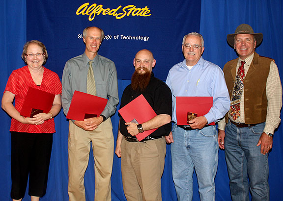 L-r: Joanne White, Gary Moore, Christopher Tomasi, Cyril (Skip) Merrick, and President Dr. John M. Anderson